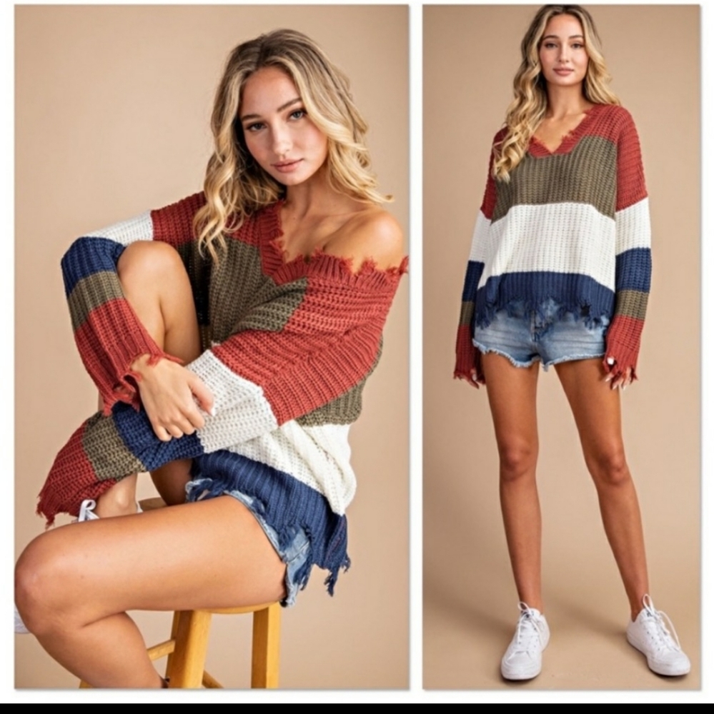 Olive and ivory colorblock sweater M/L (t)